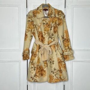 Kenzo floral wool velvet tie waist pocketed pea coat